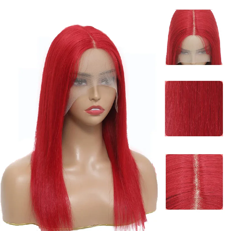 Tara Straight Human Hair T Part Lace Front Wig # Red