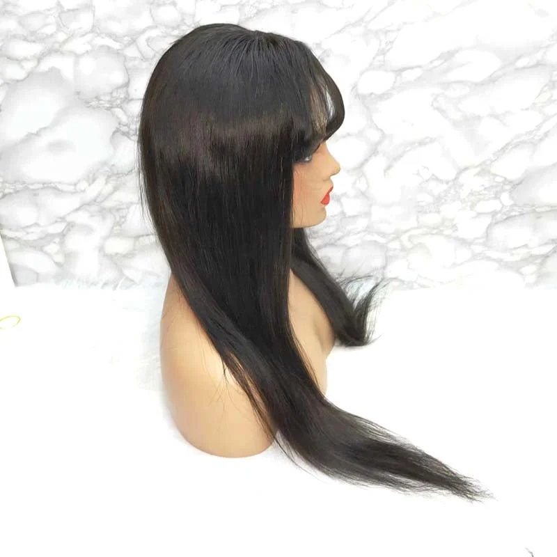 Long Straight Lace Wigs with Bangs Brazilian Human Hair for Black Women