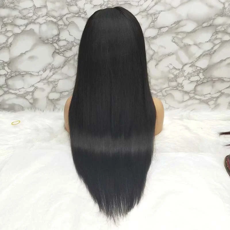 Long Straight Lace Wigs with Bangs Brazilian Human Hair for Black Women