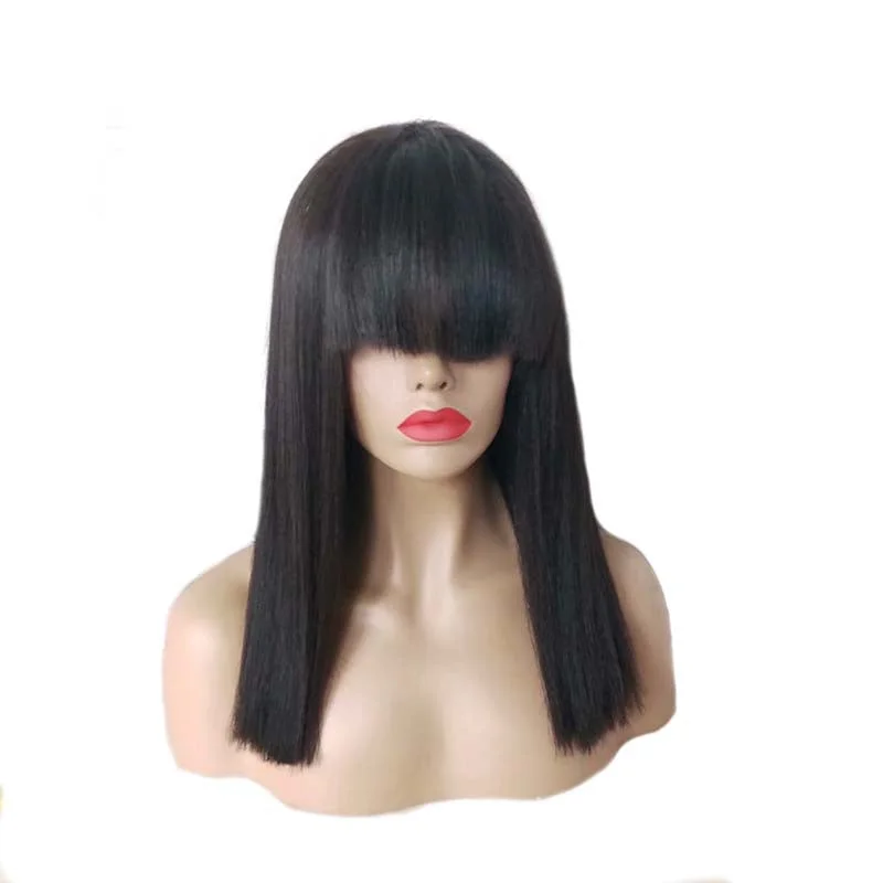 Straight Lace Wigs with Bangs Brazilian Human Hair for African American