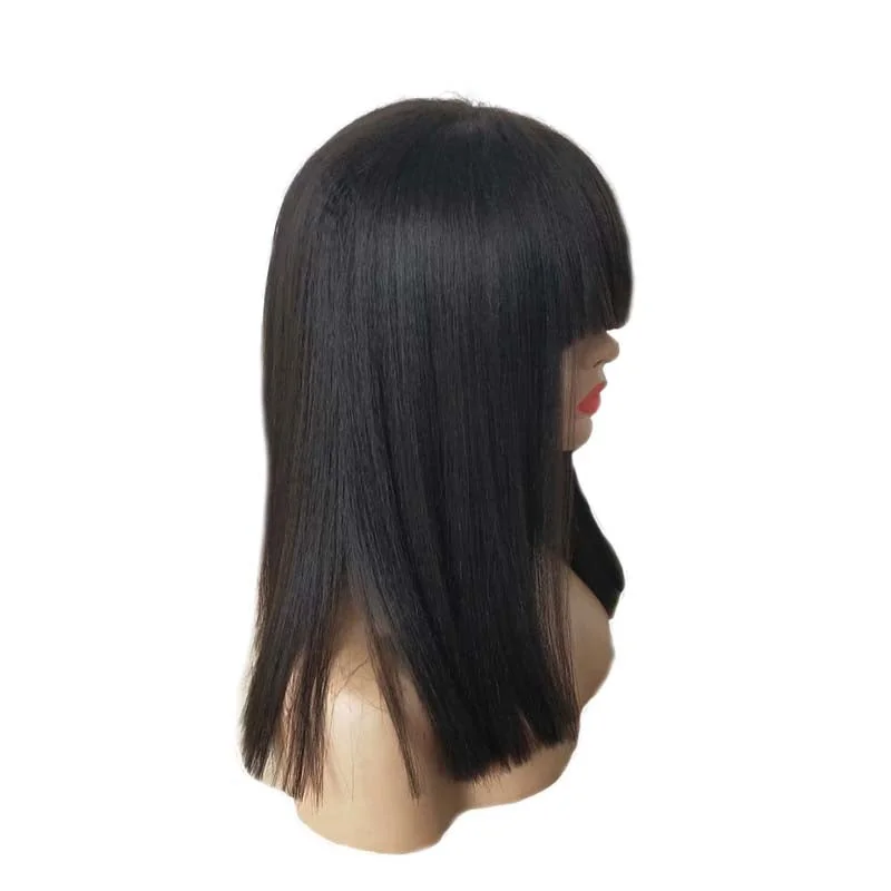 Straight Lace Wigs with Bangs Brazilian Human Hair for African American