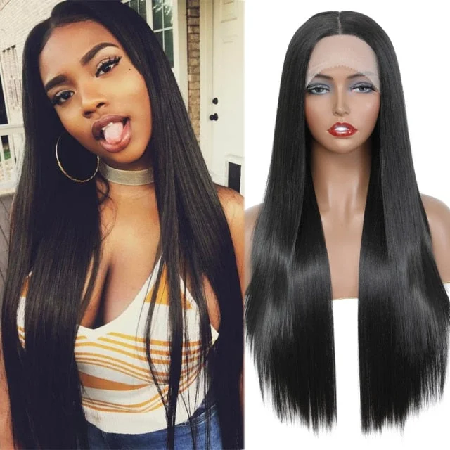 Yaki Straight Hair Synthetic Lace Front Wig For Black Women Light Brown Color Long