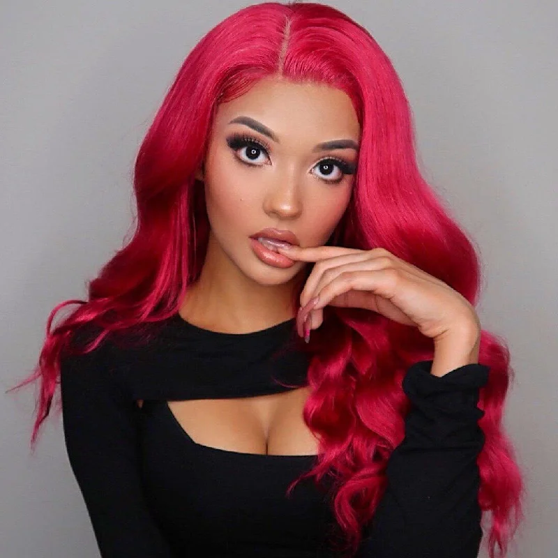 Synthetic Lace Front Wigs Long Wavy Layers Fake Scalp Red color 22""