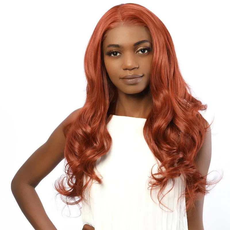 Synthetic Long Wavy Lace Front Wigs Fake Scalp 350 copper color