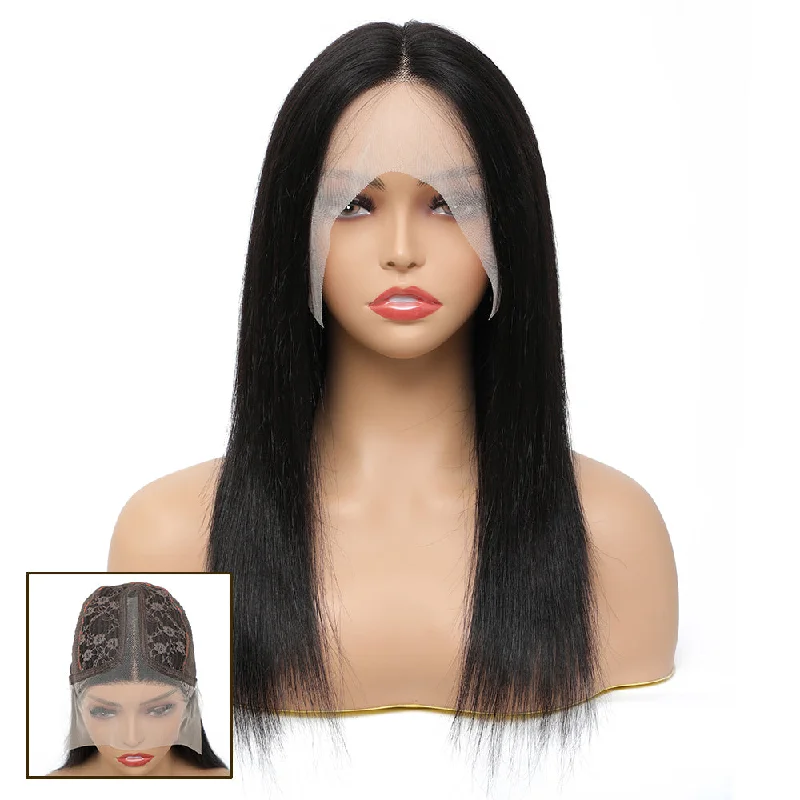 Tara Straight Human Hair T Part Lace Front Wig #1B Natural Black