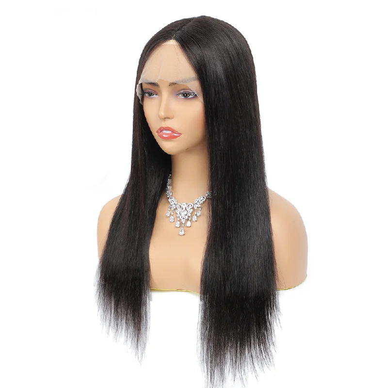 Tara Straight Human Hair T Part Lace Front Wig #1B Natural Black