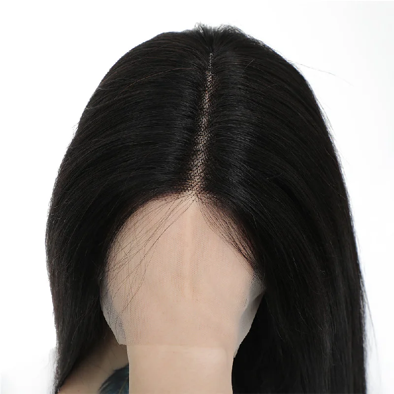 Tara Straight Human Hair T Part Lace Front Wig #1B Natural Black