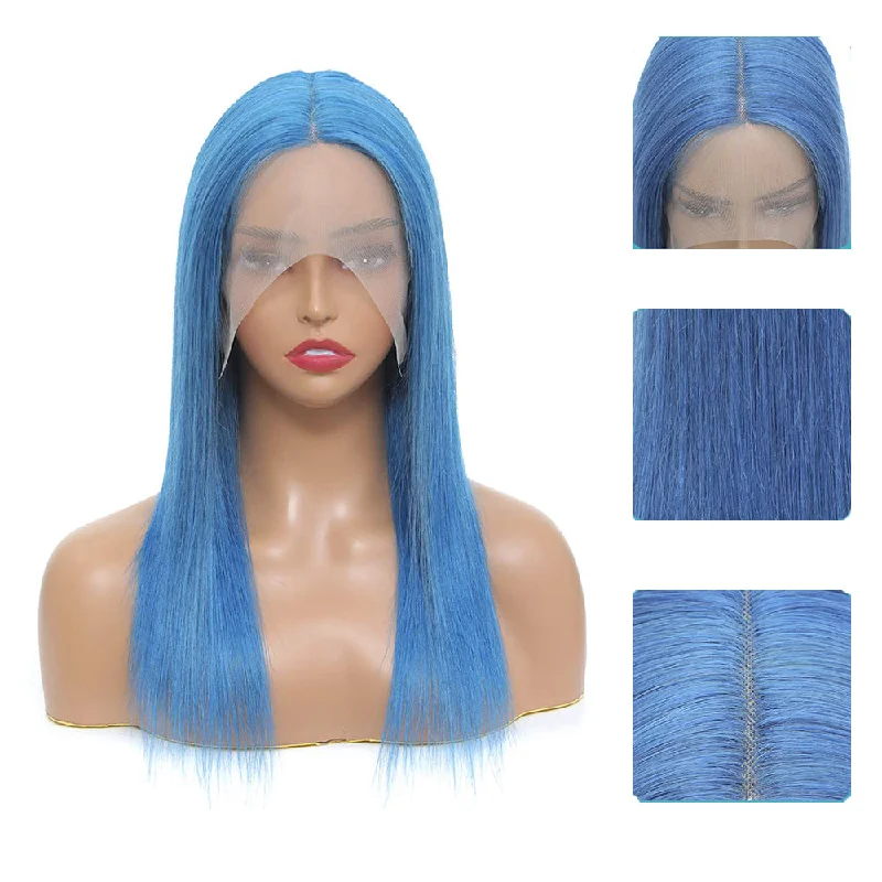 Tara Straight Human Hair T Part Lace Front Wig # Blue