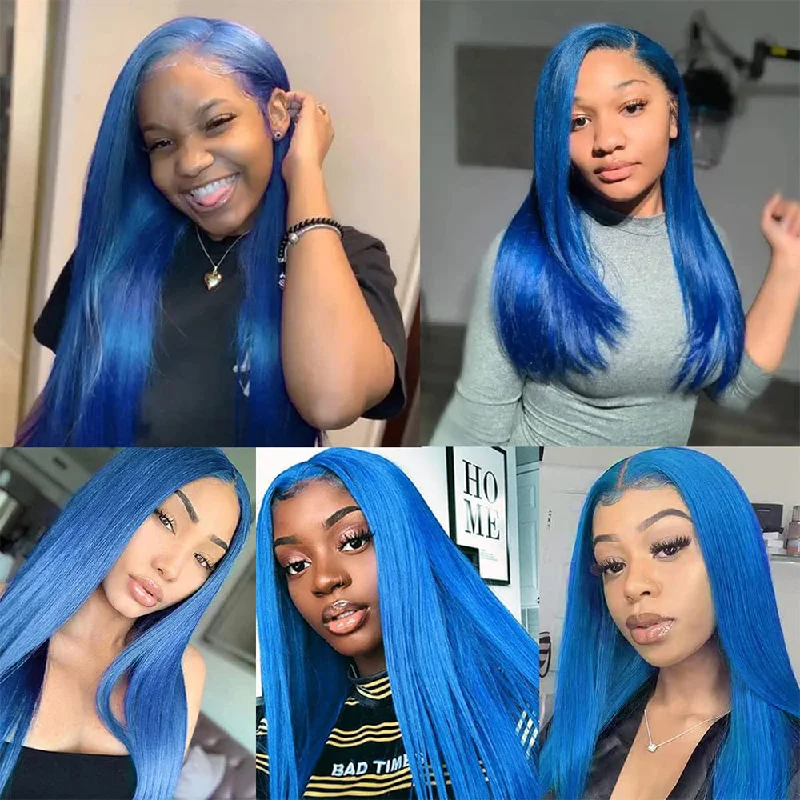 Tara Straight Human Hair T Part Lace Front Wig # Blue