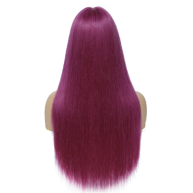 Tara Straight Human Hair T Part Lace Front Wig #Purple