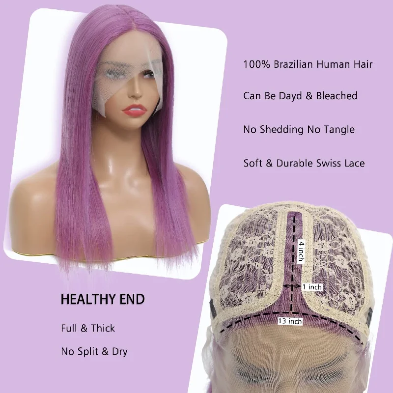 Tara Straight Human Hair T Part Lace Front Wig #Purple