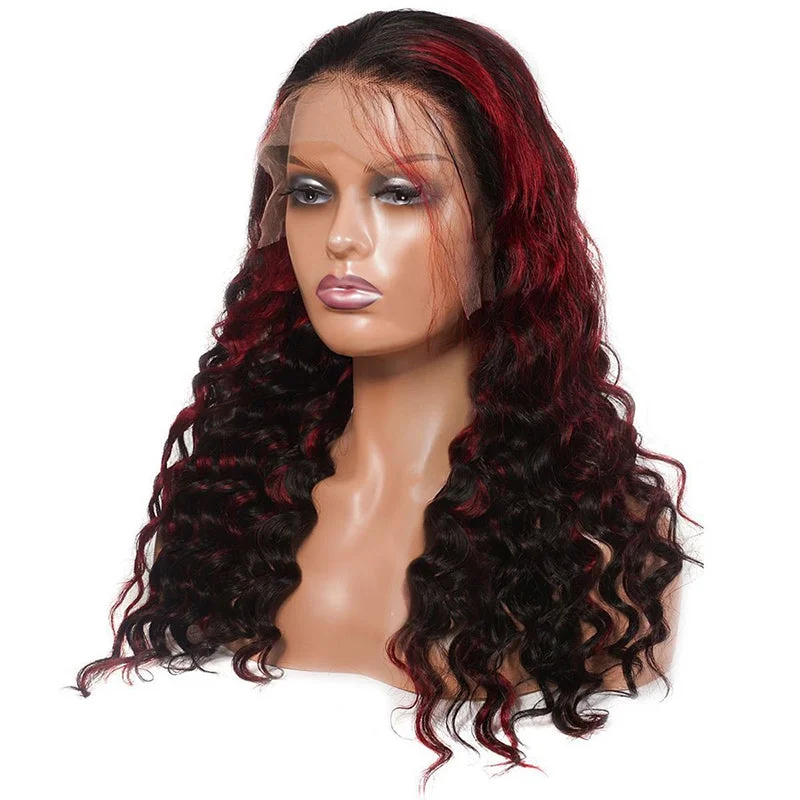 Trendy Highlight Burgundy Loose Deep Wave Glueless HD Lace Frontal Wigs