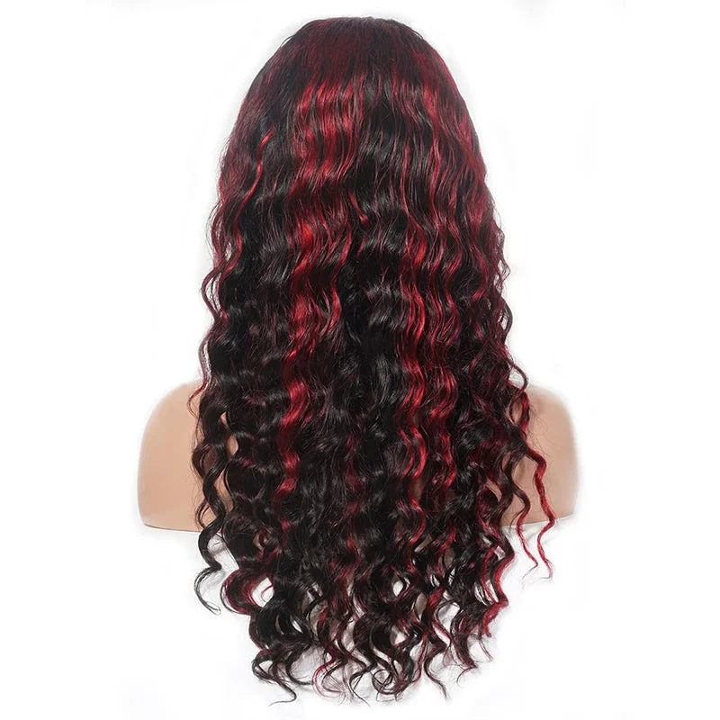 Trendy Highlight Burgundy Loose Deep Wave Glueless HD Lace Frontal Wigs