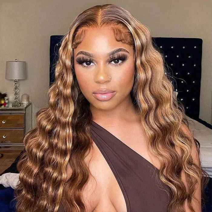 Trendy Highlight P4/27 Loose Deep Wave Human Hair Lace Front Wigs