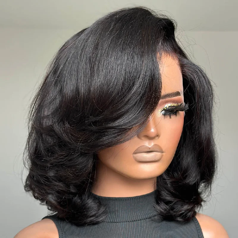 Trendy Side Part Layered Cut Blowout Bob Frontal Lace Wig