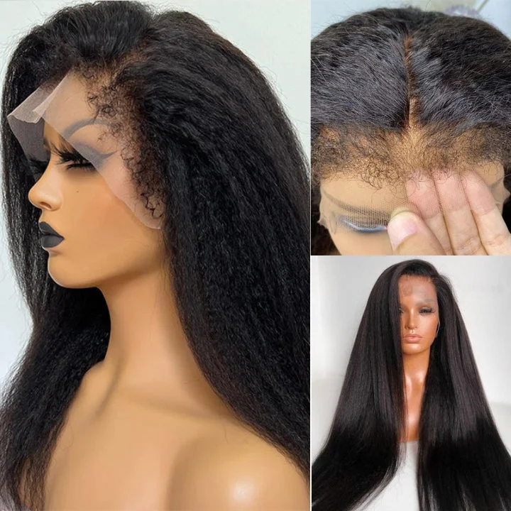 Flash Sale 60% Off Type 4C Natural Edges Kinky Straight 4x4 Invisible Lace Human Hair Wigs With Kinky Baby Hairline-Geeta Hair