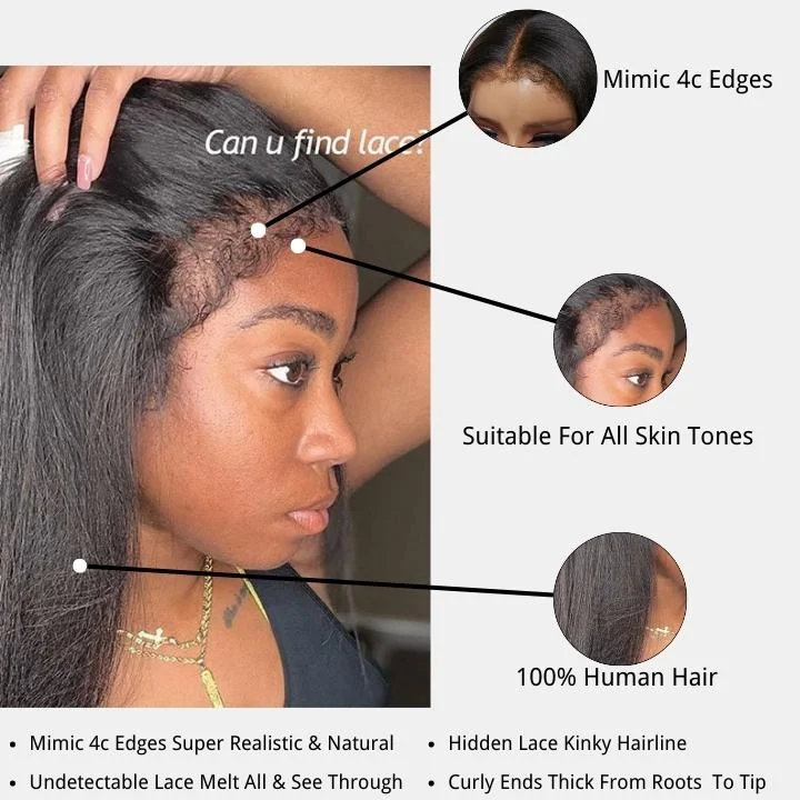 Type 4C Natural Edges Straight 13x4 Undetectable Lace Front Wig   With Kinky Baby Hairline-Geeta Hair