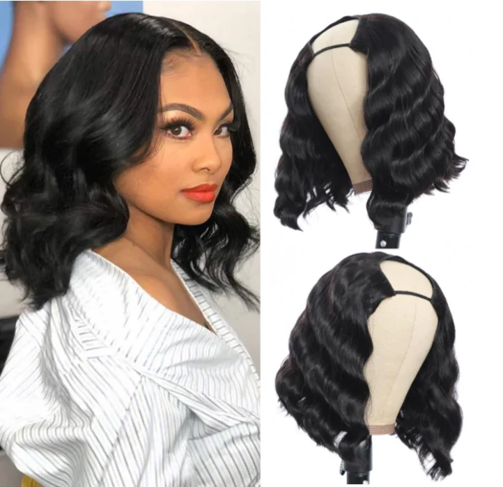 VRVOGUE U Part Bob Wigs Human Hair Body Wave Wigs Natural Color