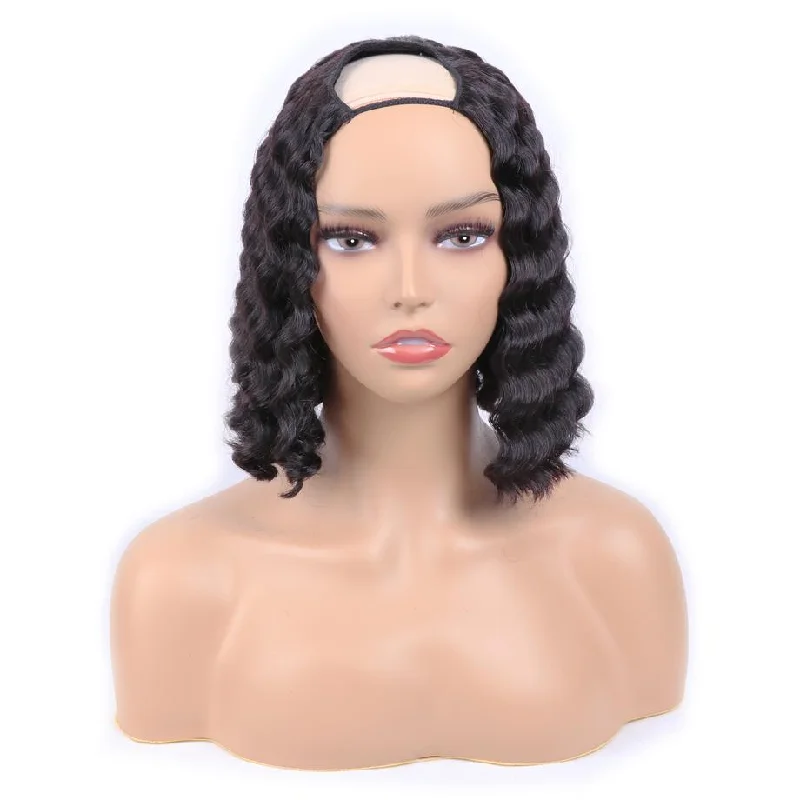 U Part Bob Wigs Human Hair Deep Wave Wigs Natural Color Vrvogue Hair