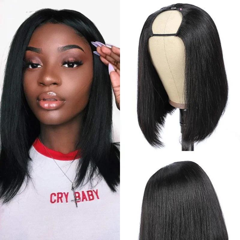 VRVOGUE U Part Bob Wigs Human Hair Straight Hair Wigs Natural Color