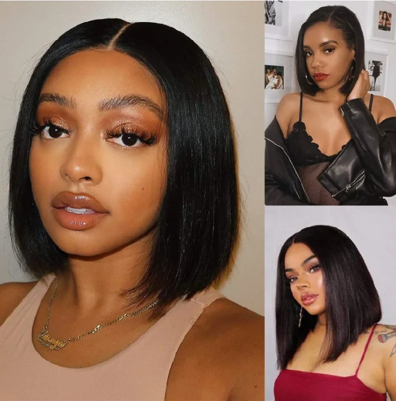 VRVOGUE U Part Bob Wigs Human Hair Straight Hair Wigs Natural Color