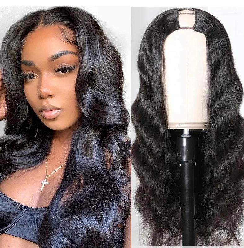 U Part Wigs Human Hair Body Wave Wigs Natural Color Vrvogue Hair