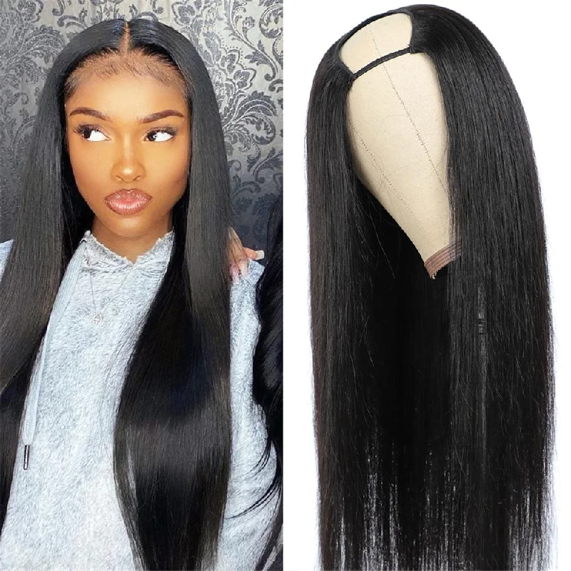 U Part Wigs Human Hair Straight Hair Wigs Natural Color Vrvogue Hair