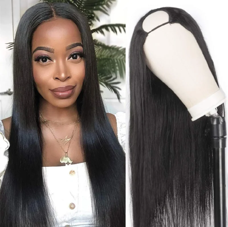 U Part Wigs Human Hair Straight Hair Wigs Natural Color Vrvogue Hair