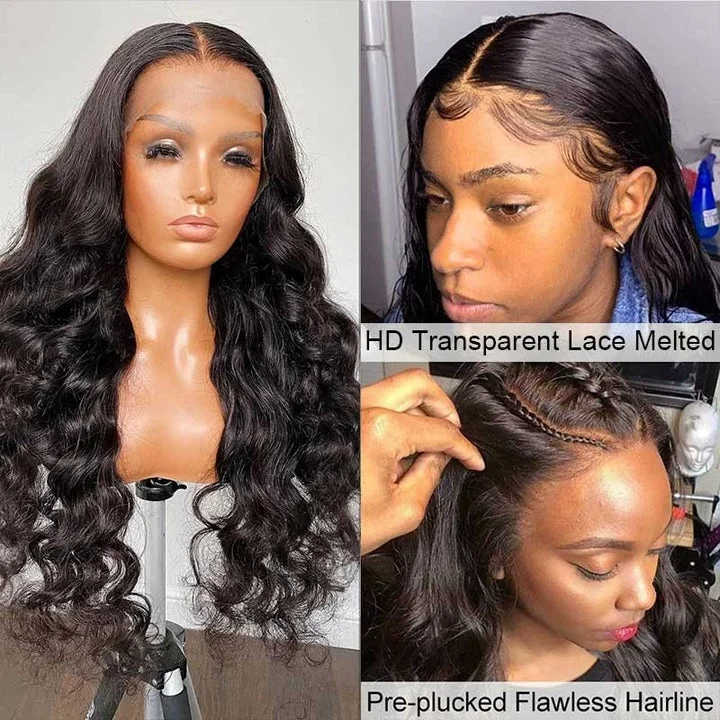 34 Inch Vrvogue Body Wavy Hair 13*6 HD Transparent Lace Front Wigs Human Hair 250% Density Wigs