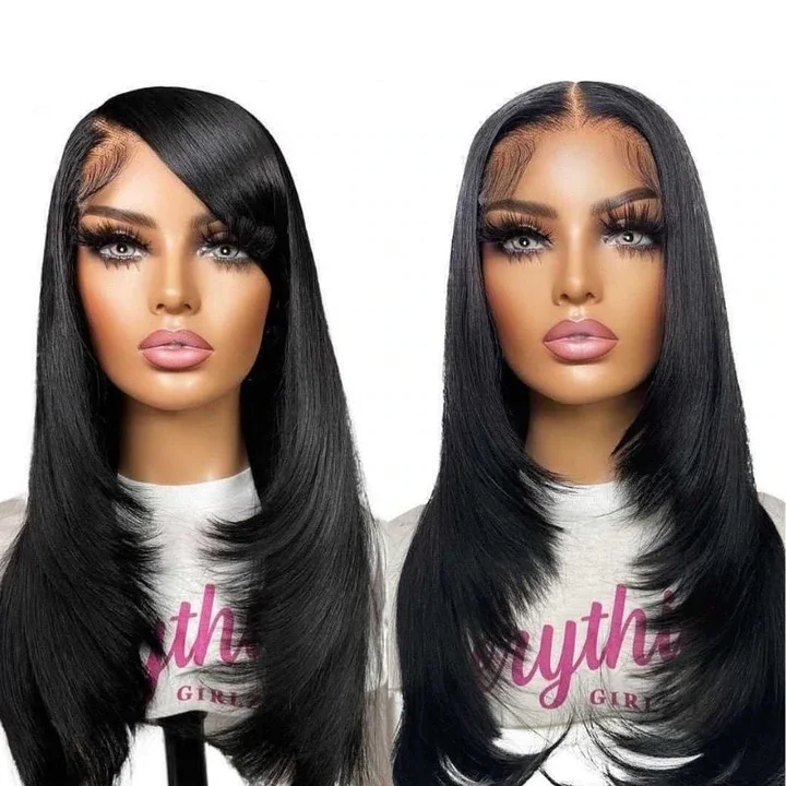 Vrvogue Bone Straight Lace Front Wigs with Layer Inner Buckle Virgin Human Hair Wigs For Women