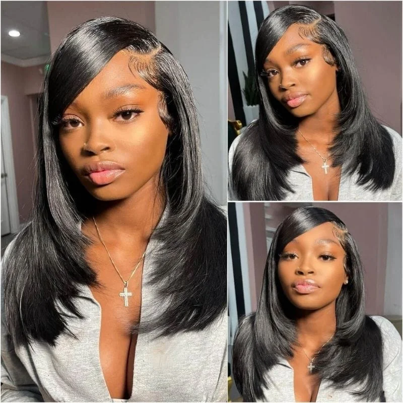 Vrvogue Bone Straight Lace Front Wigs with Layer Inner Buckle Virgin Human Hair Wigs For Women