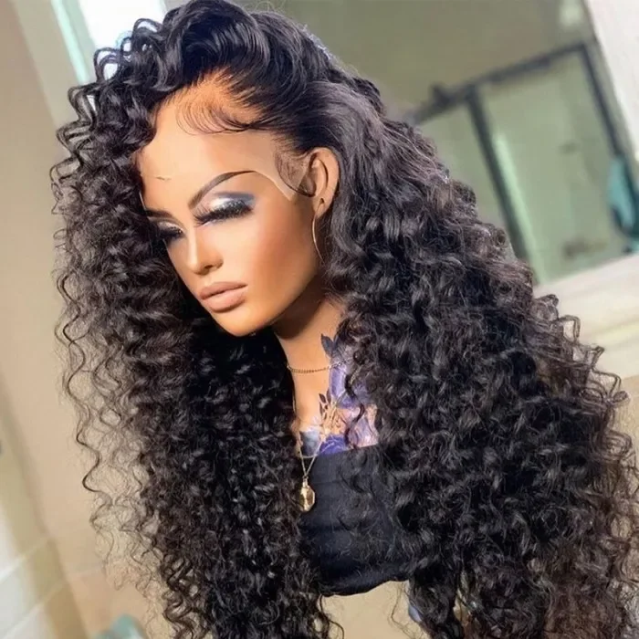 Vrvogue Hair Deep Wave 13x4 Lace Frontal 180% Density Human Hair Wig