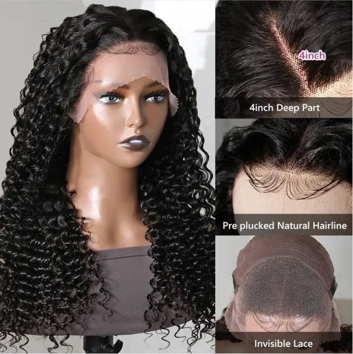 Vrvogue Hair Deep Wave 13x4 Lace Frontal 180% Density Human Hair Wig