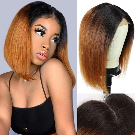 Vrvogue Hair Human Hair Bob Wigs 13x4/4x4 Lace Closure Wigs Ombre T1b/30 With Straight Hair