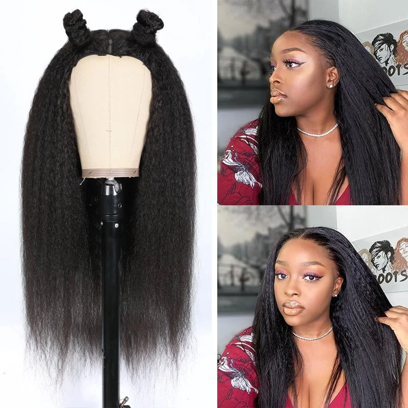 Vrvogue Hair Kinky Straight V Part Wig 30 Inch  Wigs 180 Density Wig