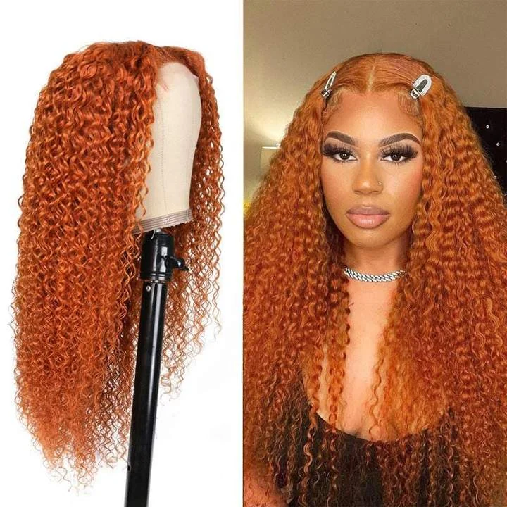 Vrvogue Orange Ginger Color 13x4 / T Part / 4x4 Lace Wigs Jerry Curly Human Hair Wigs Must Have