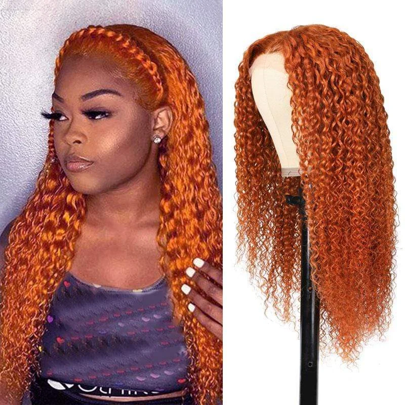 Vrvogue Orange Ginger Color 13x4 / T Part / 4x4 Lace Wigs Jerry Curly Human Hair Wigs Must Have