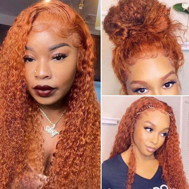 Vrvogue Orange Ginger Color 13x4 / T Part / 4x4 Lace Wigs Jerry Curly Human Hair Wigs Must Have