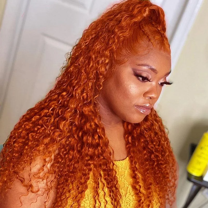 Vrvogue Orange Ginger Color 13x4 / T Part / 4x4 Lace Wigs Jerry Curly Human Hair Wigs Must Have