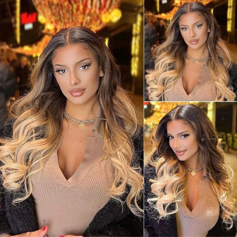 Vrvogue Private Customized Modeling Style Lace Frontal Wig New Fashion Wave Ombre Honey Blonde Colored Wigs-Flash Sale