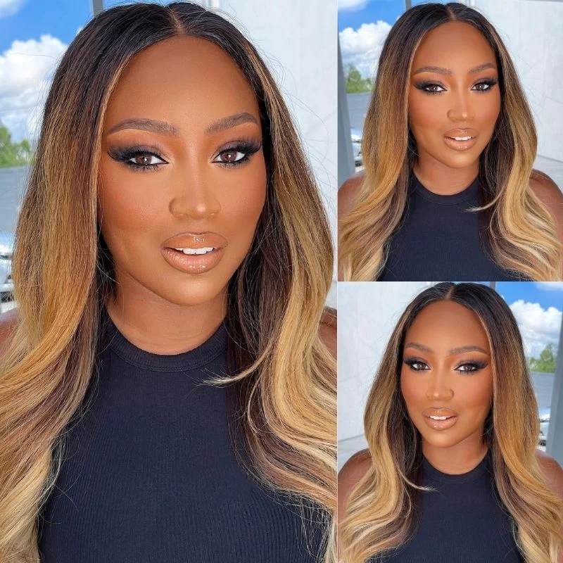 Vrvogue Private Customized Modeling Style Lace Frontal Wig New Fashion Wave Ombre Honey Blonde Colored Wigs-Flash Sale