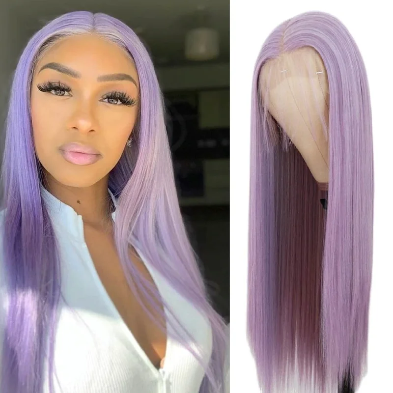 Vrvogue Hair Purple Colored Straight Hair Brazilian Remy Hair 13*4/T Part/4*4 Transparent Lace Wigs 180  210Density Human Hair Wigs