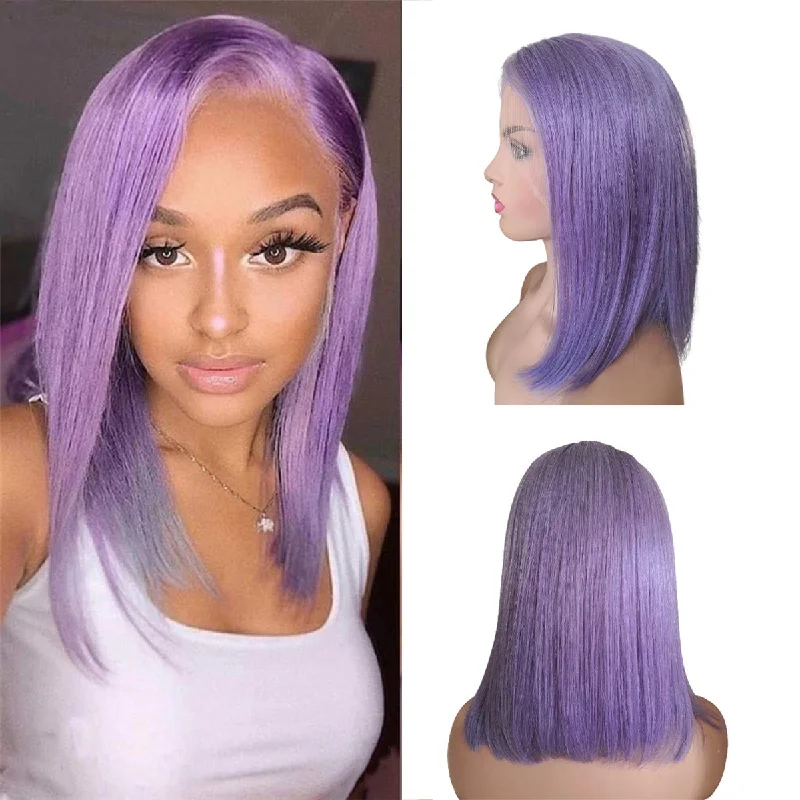 Vrvogue Hair Purple Colored Straight Hair Brazilian Remy Hair 13*4/T Part/4*4 Transparent Lace Wigs 180  210Density Human Hair Wigs