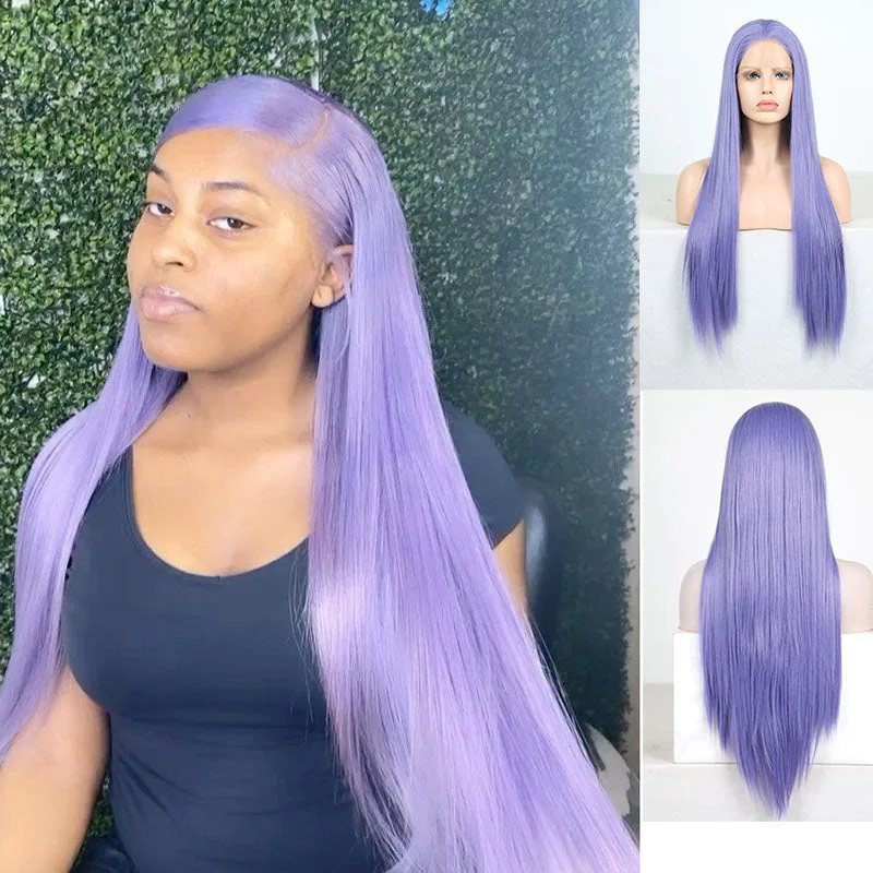 Vrvogue Hair Purple Colored Straight Hair Brazilian Remy Hair 13*4/T Part/4*4 Transparent Lace Wigs 180  210Density Human Hair Wigs