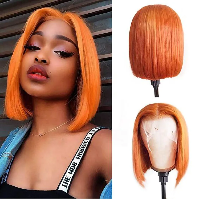 Vrvogue Haur Short Bob Wig Ombre Ginger Orange 13x4/4x4 Transparent Lace Front Wigs 180 210 Density Brazilian Human Hair Highlight Wig