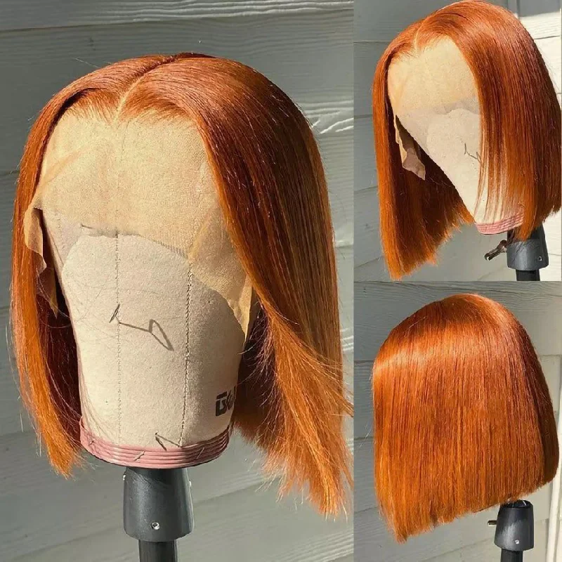 Vrvogue Haur Short Bob Wig Ombre Ginger Orange 13x4/4x4 Transparent Lace Front Wigs 180 210 Density Brazilian Human Hair Highlight Wig