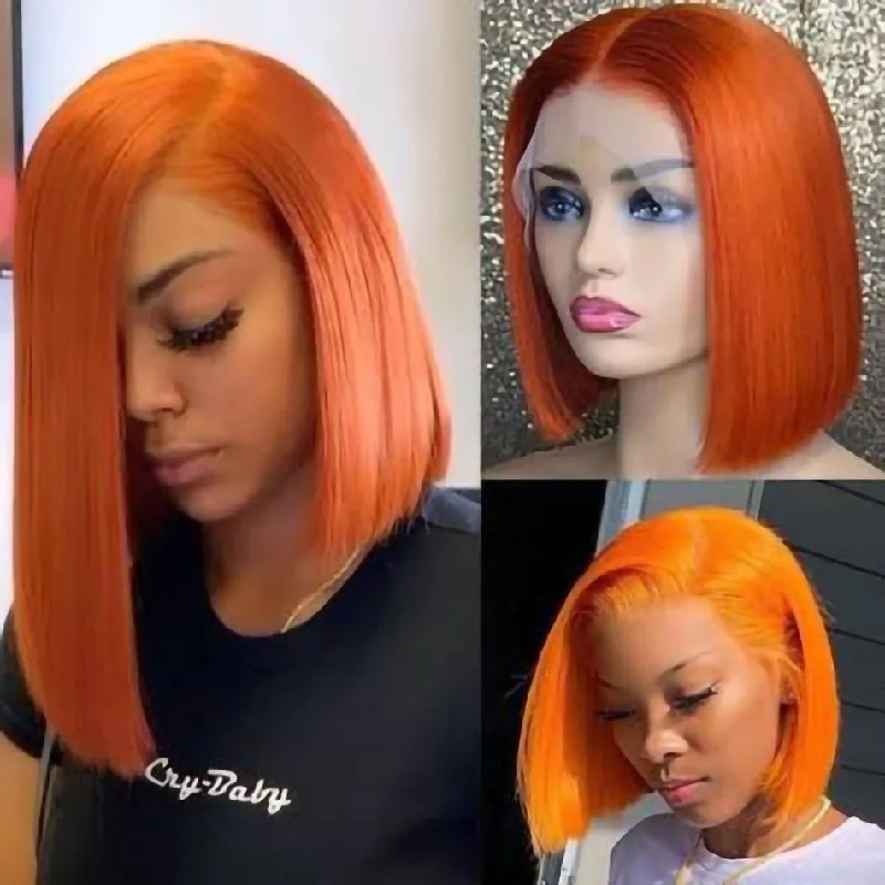 Vrvogue Haur Short Bob Wig Ombre Ginger Orange 13x4/4x4 Transparent Lace Front Wigs 180 210 Density Brazilian Human Hair Highlight Wig