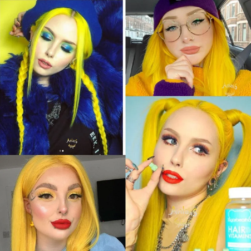 Yellow Colored 13x4 / T Part/4 x4 Transparent Lace Front Human Hair Wigs Straight Hair Peruvian Women Wig Pre Plucked With Baby Hair