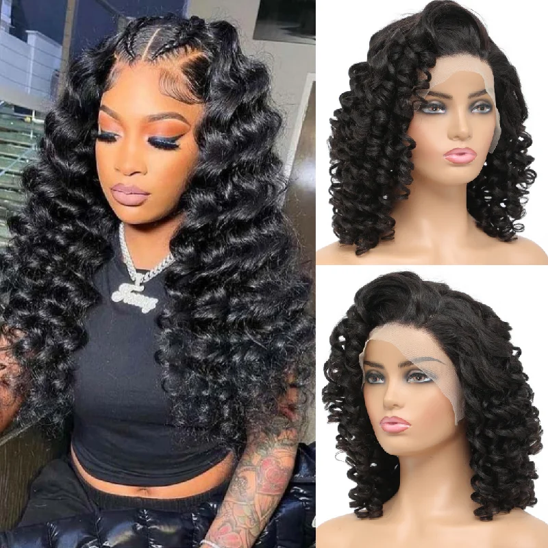 Wand Curl Hair 13*4/4*4/T Part Lace Front Human Hair Wig Bouncy Loose Curly 13*5*1 Lace Front wigs - Amanda Hair