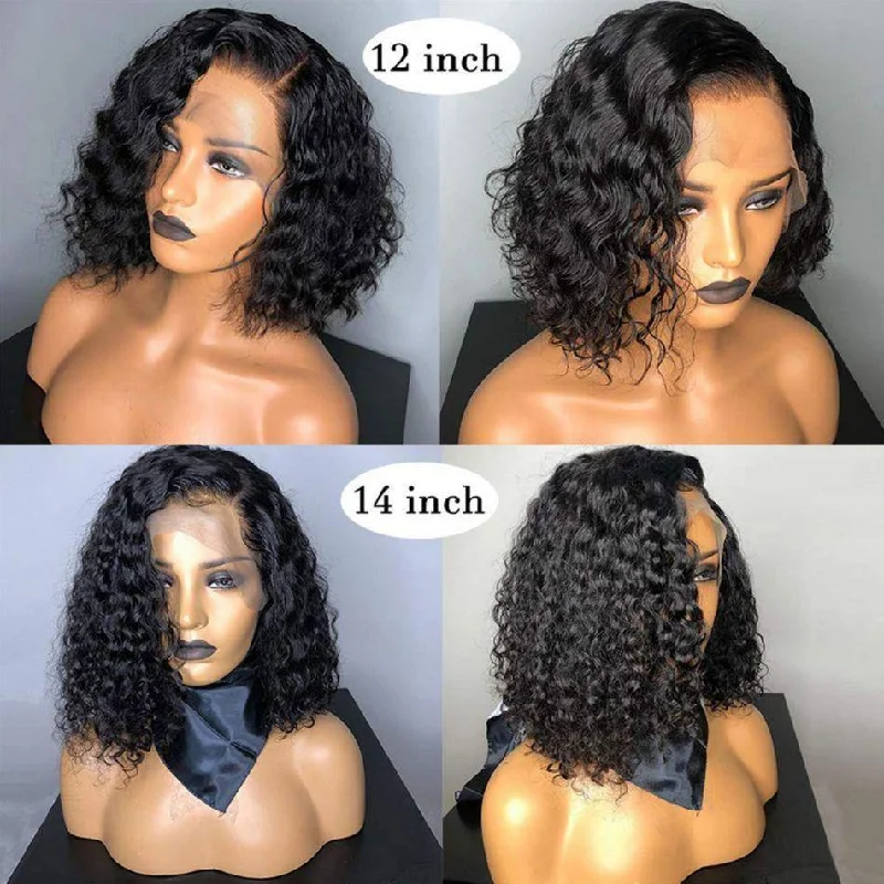 Glueless Short Water Wave Side Parting Lace Front Bob Wigs